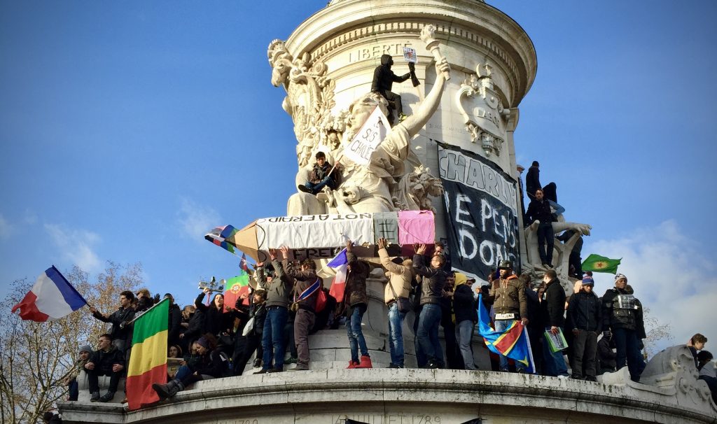 Place de la Republique, 11 januari 2015. Demonstratie tegen de aanslag op Charlie Hebdo.